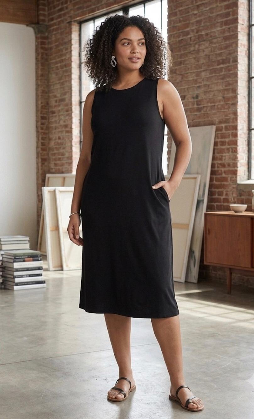 NWT Eileen Fisher Pima Cotton Stretch Jersey Tank Dress Slim Fit Size 2X